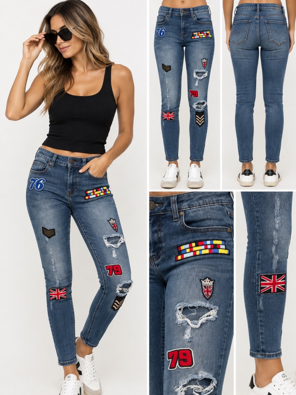 KUT From The Kloth Brigitte Ankle Skinny Jeans Size 4 Patch Distressed